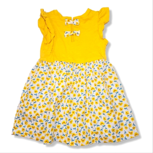 #E Little Girls Baby Floral Yellow White Spring Summer Dress 12M - Picture 1 of 2